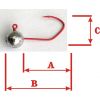 JIG háčik bez krčku - červený VMC Matzuo 1,5g/háčik 8, A1,4cm, B2cm, C0,7cm