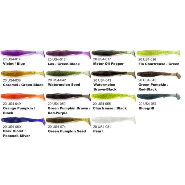 Dipované umelé nástrahy FishUP U-Shad 101mm-4”/8ks Farba: Caramel/Green + Black
