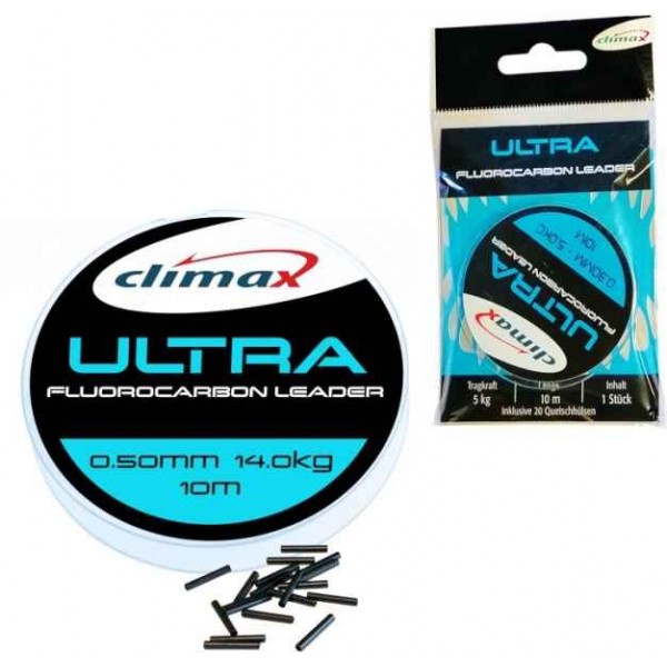 100% Climax Fluorocarbon 10m + 20ks trubičiek Priemer: 0,40mm, nosnosť 10kg