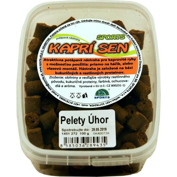 Pelety SPORTS Kaprí sen Úhor 100g predvŕtané 7mm