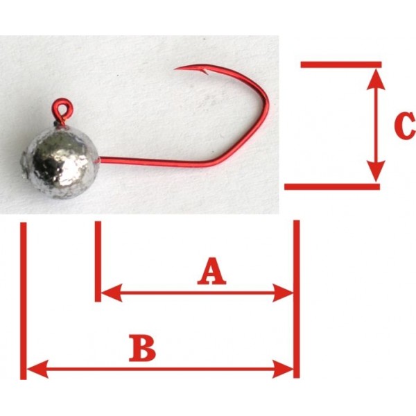 JIG háčik bez krčku - červený VMC Matzuo 1,5g/háčik 8, A1,4cm, B2cm, C0,7cm