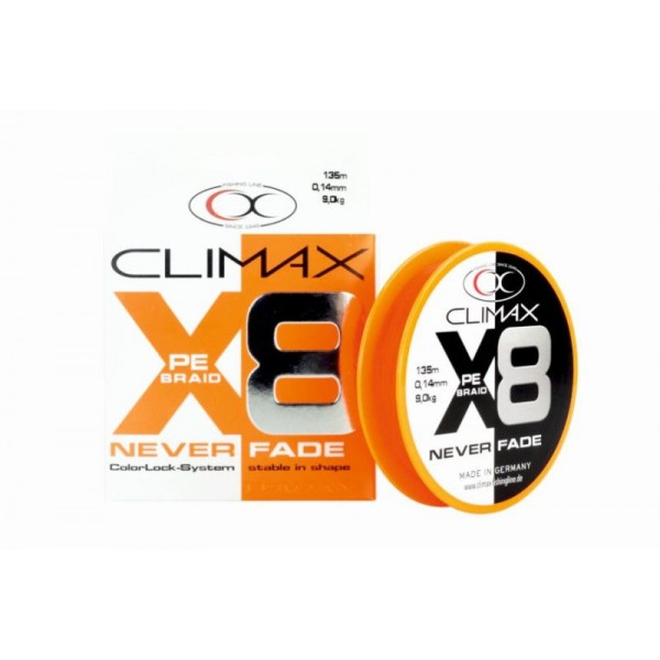 Šnúra Climax Never Fade 8x vlákien oranžová 135m Priemer: 0,14mm, Nosnosť: 9,0kg